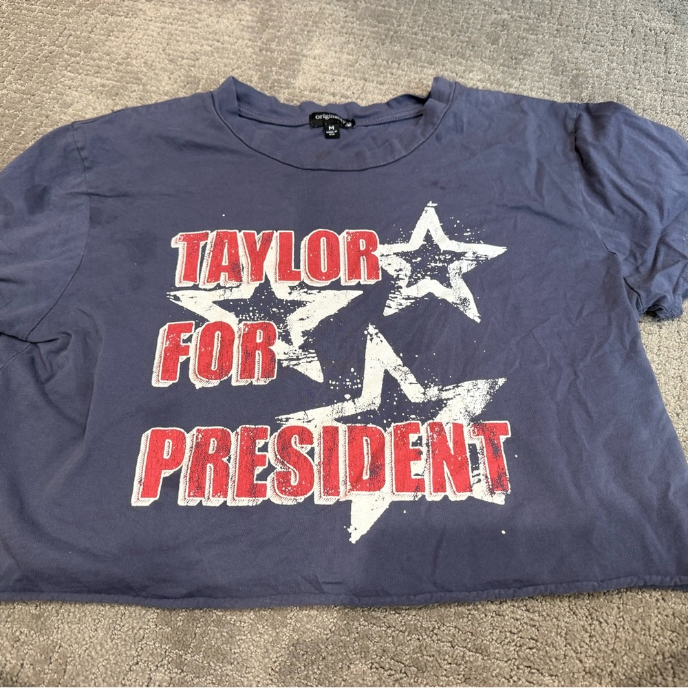 Taylor for President Originality Crop Graphic Tee Shirt Girls Medium
